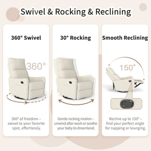 English Elm Manual Swivel Recliner with 360 Rotation Velvet Upholstery Nursery or Living Room Glider Beige W1028P463109