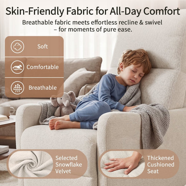 English Elm Manual Swivel Recliner with 360 Rotation Velvet Upholstery Nursery or Living Room Glider Beige W1028P463109