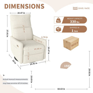 English Elm Manual Swivel Recliner with 360 Rotation Velvet Upholstery Nursery or Living Room Glider Beige W1028P463109