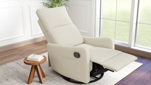English Elm Manual Swivel Recliner with 360 Rotation Velvet Upholstery Nursery or Living Room Glider Beige W1028P463109
