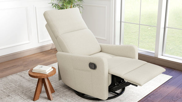 English Elm Manual Swivel Recliner with 360 Rotation Velvet Upholstery Nursery or Living Room Glider Beige W1028P463109