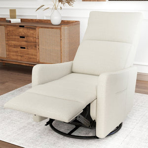 English Elm Manual Swivel Recliner with 360 Rotation Velvet Upholstery Nursery or Living Room Glider Beige W1028P463109