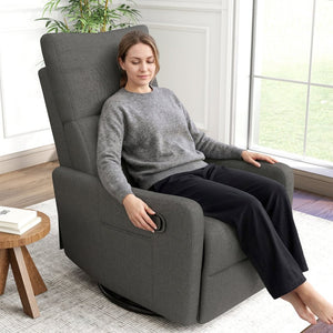 English Elm Manual Swivel Recliner with 360 Rotation Velvet Upholstery Nursery or Living Room Glider Dark Gray W1028P463118