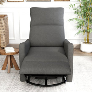 English Elm Manual Swivel Recliner with 360 Rotation Velvet Upholstery Nursery or Living Room Glider Dark Gray W1028P463118