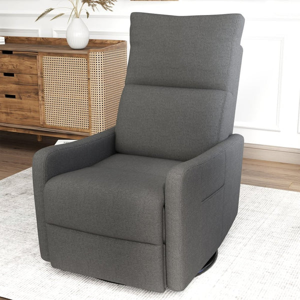 English Elm Manual Swivel Recliner with 360 Rotation Velvet Upholstery Nursery or Living Room Glider Dark Gray W1028P463118