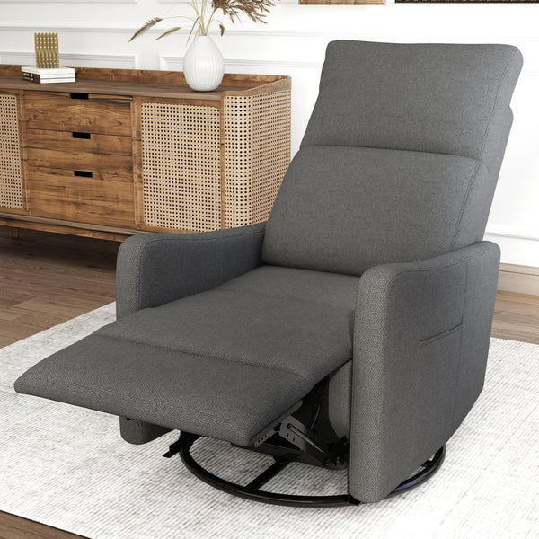 English Elm Manual Swivel Recliner with 360 Rotation Velvet Upholstery Nursery or Living Room Glider Dark Gray W1028P463118