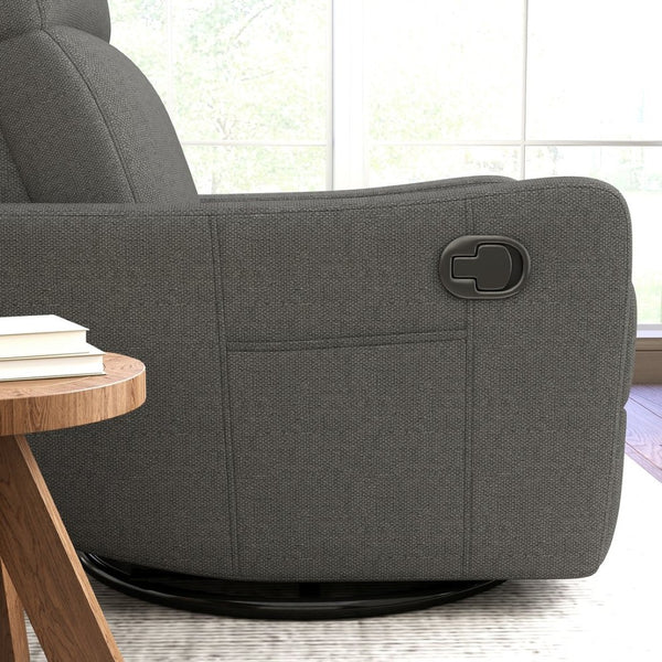 English Elm Manual Swivel Recliner with 360 Rotation Velvet Upholstery Nursery or Living Room Glider Dark Gray W1028P463118