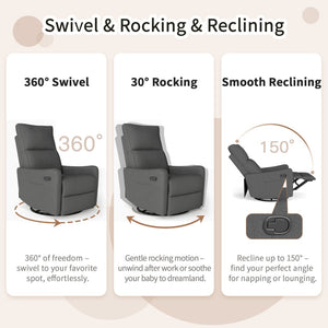 English Elm Manual Swivel Recliner with 360 Rotation Velvet Upholstery Nursery or Living Room Glider Dark Gray W1028P463118