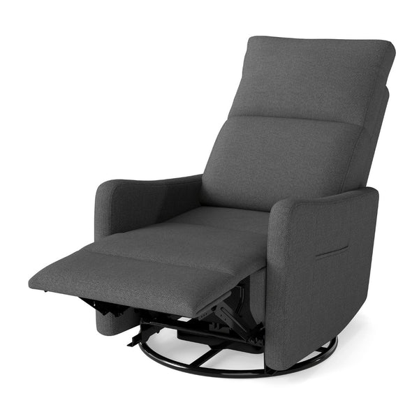 English Elm Manual Swivel Recliner with 360 Rotation Velvet Upholstery Nursery or Living Room Glider Dark Gray W1028P463118