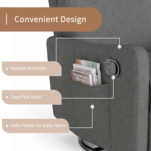 English Elm Manual Swivel Recliner with 360 Rotation Velvet Upholstery Nursery or Living Room Glider Dark Gray W1028P463118