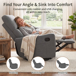 English Elm Manual Swivel Recliner with 360 Rotation Velvet Upholstery Nursery or Living Room Glider Dark Gray W1028P463118