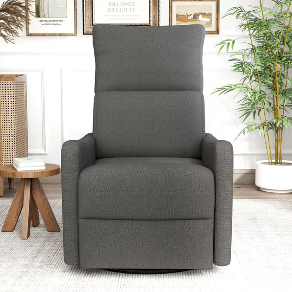 English Elm Manual Swivel Recliner with 360 Rotation Velvet Upholstery Nursery or Living Room Glider Dark Gray W1028P463118