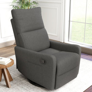 English Elm Manual Swivel Recliner with 360 Rotation Velvet Upholstery Nursery or Living Room Glider Dark Gray W1028P463118