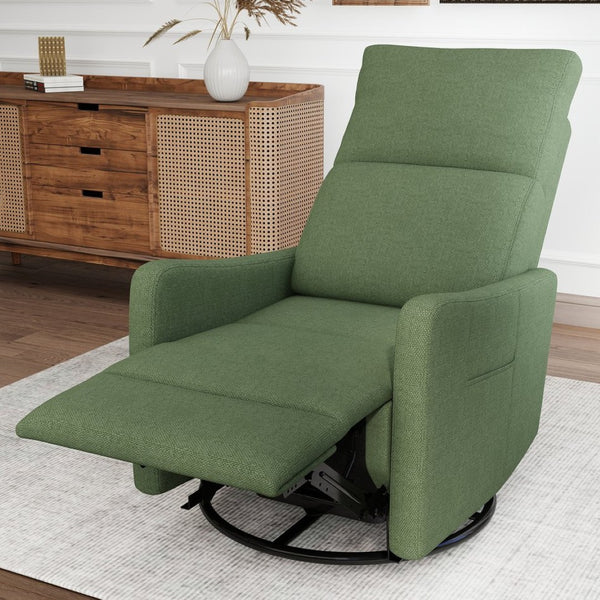 English Elm Manual Swivel Rocker Recliner with Velvet Upholstery for Nursery or Living Room W1028P463157