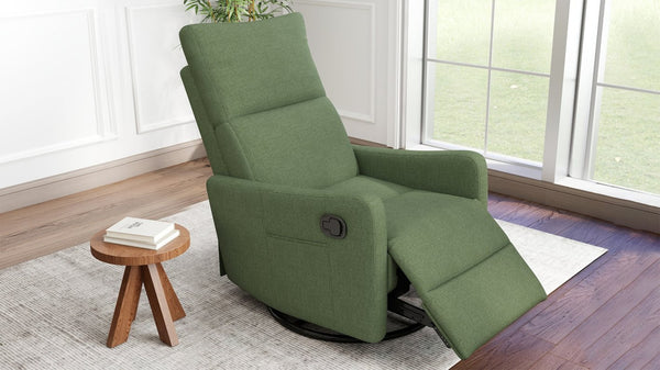 English Elm Manual Swivel Rocker Recliner with Velvet Upholstery for Nursery or Living Room W1028P463157