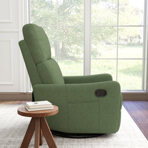 English Elm Manual Swivel Rocker Recliner with Velvet Upholstery for Nursery or Living Room W1028P463157