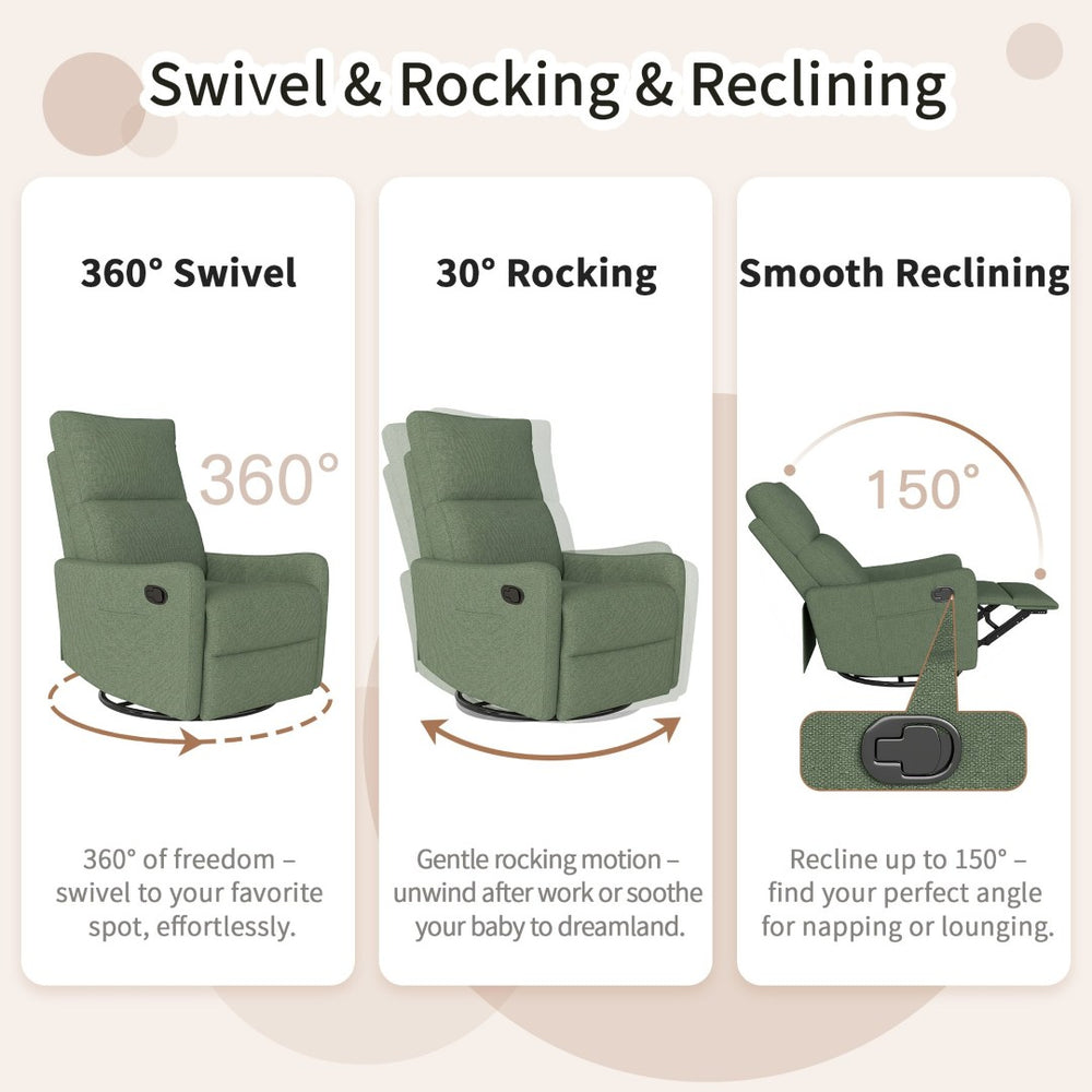 English Elm Manual Swivel Rocker Recliner with Velvet Upholstery for Nursery or Living Room W1028P463157