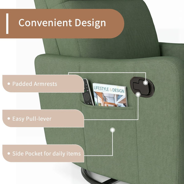 English Elm Manual Swivel Rocker Recliner with Velvet Upholstery for Nursery or Living Room W1028P463157