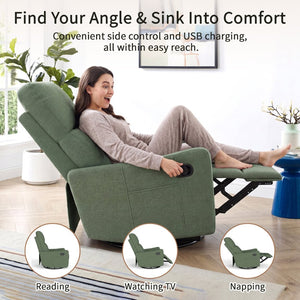 English Elm Manual Swivel Rocker Recliner with Velvet Upholstery for Nursery or Living Room W1028P463157