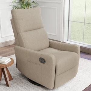 English Elm Manual Swivel Recliner with 360 Rotation Velvet Upholstery Nursery or Living Room Glider Brown W1028P463160
