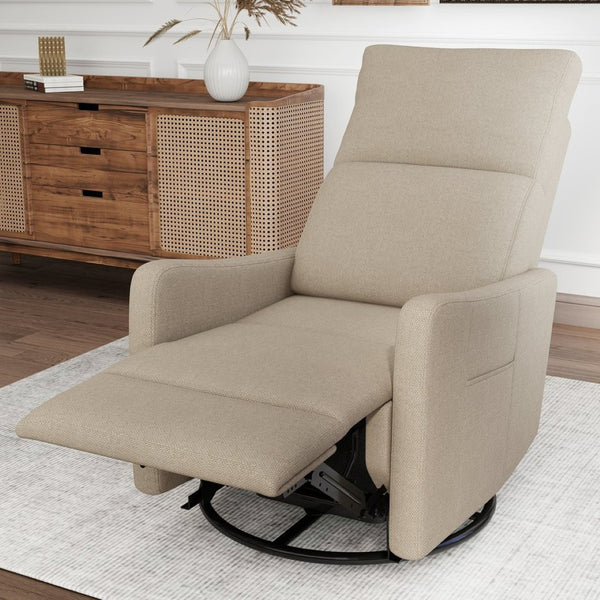 English Elm Manual Swivel Recliner with 360 Rotation Velvet Upholstery Nursery or Living Room Glider Brown W1028P463160