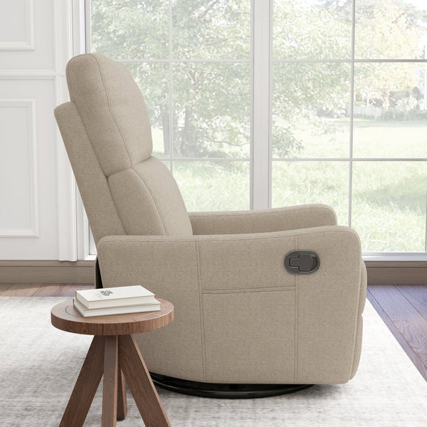 English Elm Manual Swivel Recliner with 360 Rotation Velvet Upholstery Nursery or Living Room Glider Brown W1028P463160