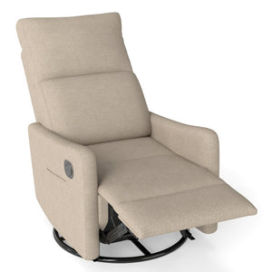 English Elm Manual Swivel Recliner with 360 Rotation Velvet Upholstery Nursery or Living Room Glider Brown W1028P463160