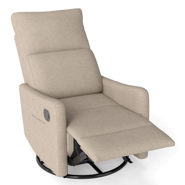 English Elm Manual Swivel Recliner with 360 Rotation Velvet Upholstery Nursery or Living Room Glider Brown W1028P463160