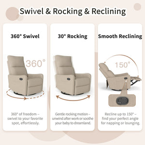 English Elm Manual Swivel Recliner with 360 Rotation Velvet Upholstery Nursery or Living Room Glider Brown W1028P463160