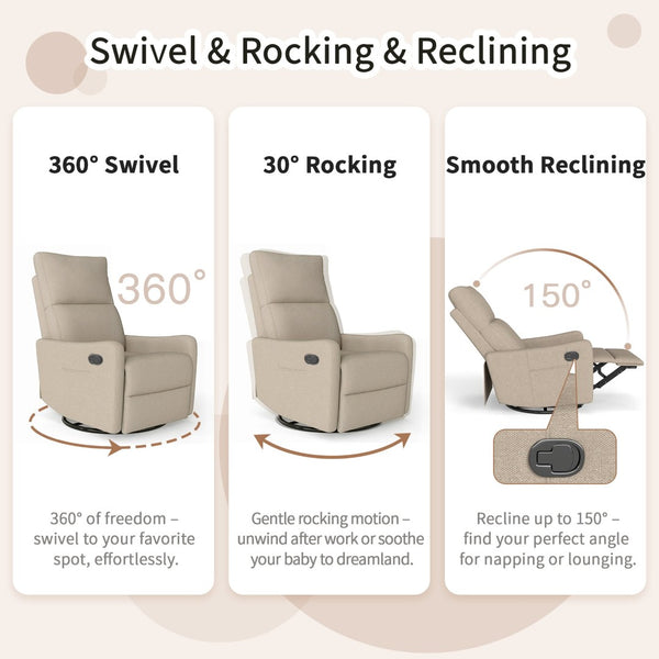 English Elm Manual Swivel Recliner with 360 Rotation Velvet Upholstery Nursery or Living Room Glider Brown W1028P463160