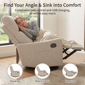English Elm Manual Swivel Recliner with 360 Rotation Velvet Upholstery Nursery or Living Room Glider Brown W1028P463160