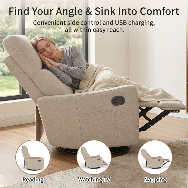 English Elm Manual Swivel Recliner with 360 Rotation Velvet Upholstery Nursery or Living Room Glider Brown W1028P463160