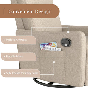 English Elm Manual Swivel Recliner with 360 Rotation Velvet Upholstery Nursery or Living Room Glider Brown W1028P463160