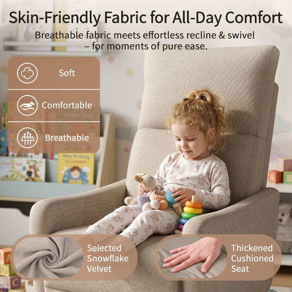 English Elm Manual Swivel Recliner with 360 Rotation Velvet Upholstery Nursery or Living Room Glider Brown W1028P463160