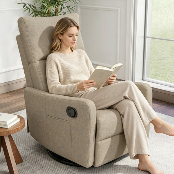 English Elm Manual Swivel Recliner with 360 Rotation Velvet Upholstery Nursery or Living Room Glider Brown W1028P463160