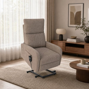 English Elm Power Lift Recliner Chair with Velvet Cushioning and Remote for Senior Living Room Brown W1028P547377