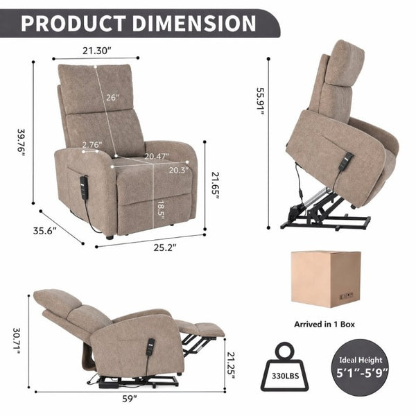 English Elm Power Lift Recliner Chair with Velvet Cushioning and Remote for Senior Living Room Brown W1028P547377