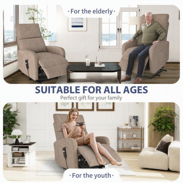 English Elm Power Lift Recliner Chair with Velvet Cushioning and Remote for Senior Living Room Brown W1028P547377