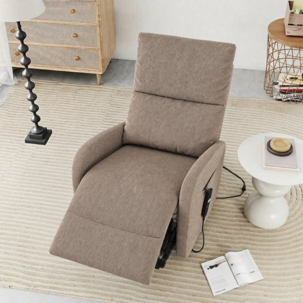 English Elm Power Lift Recliner Chair with Velvet Cushioning and Remote for Senior Living Room Brown W1028P547377