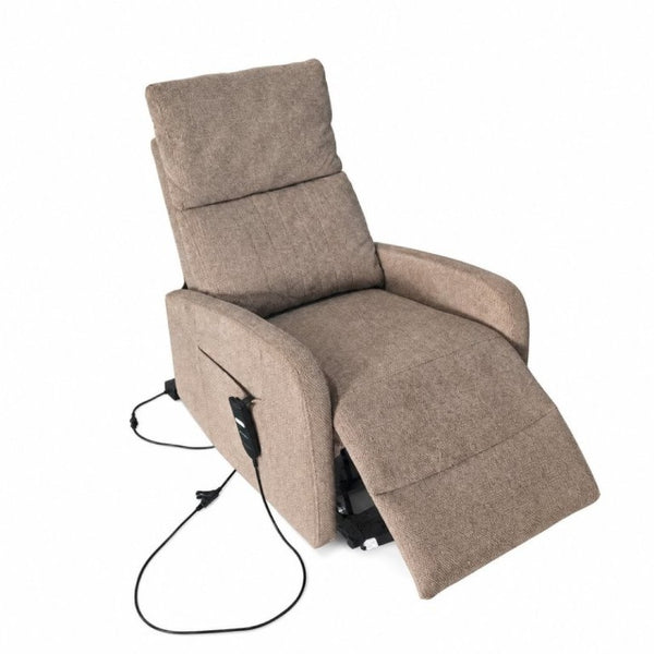 English Elm Power Lift Recliner Chair with Velvet Cushioning and Remote for Senior Living Room Brown W1028P547377