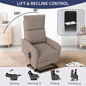 English Elm Power Lift Recliner Chair with Velvet Cushioning and Remote for Senior Living Room Brown W1028P547377