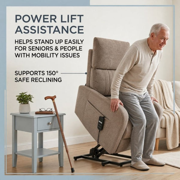 English Elm Power Lift Recliner Chair with Velvet Cushioning and Remote for Senior Living Room Brown W1028P547377