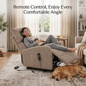 English Elm Power Lift Recliner Chair with Velvet Cushioning and Remote for Senior Living Room Brown W1028P547377