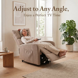 English Elm Power Lift Recliner Chair with Velvet Cushioning and Remote for Senior Living Room Brown W1028P547377