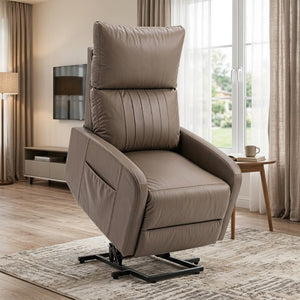 English Elm Power Lift Recliner Chair for Seniors PU Faux Leather with Remote and Side Pocket Brown W1028P547807