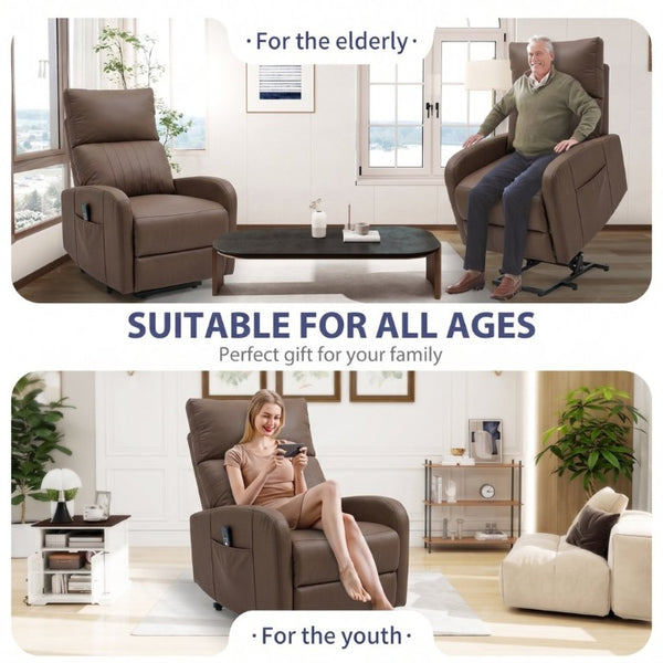 English Elm Power Lift Recliner Chair for Seniors PU Faux Leather with Remote and Side Pocket Brown W1028P547807