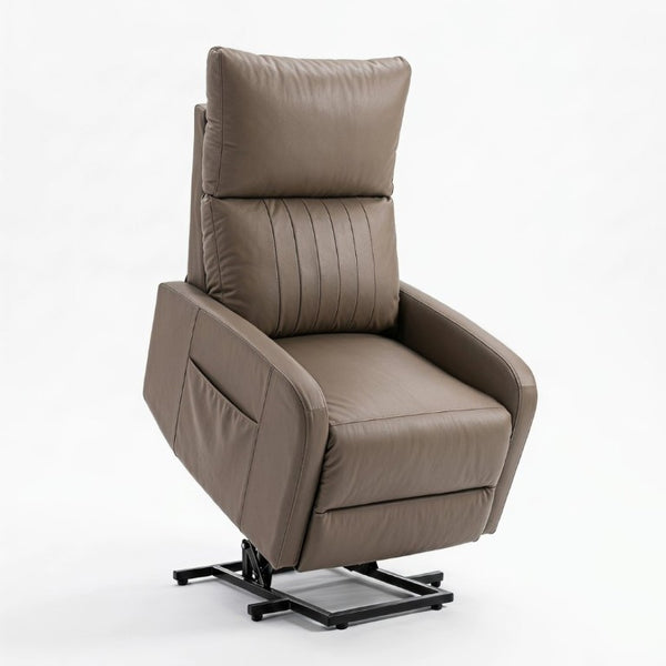 English Elm Power Lift Recliner Chair for Seniors PU Faux Leather with Remote and Side Pocket Brown W1028P547807