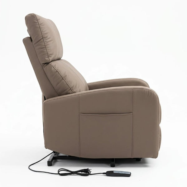 English Elm Power Lift Recliner Chair for Seniors PU Faux Leather with Remote and Side Pocket Brown W1028P547807