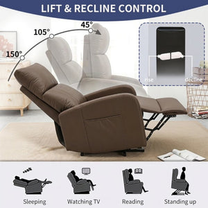 English Elm Power Lift Recliner Chair for Seniors PU Faux Leather with Remote and Side Pocket Brown W1028P547807