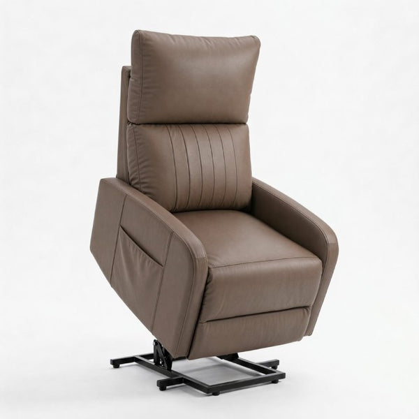 English Elm Power Lift Recliner Chair for Seniors PU Faux Leather with Remote and Side Pocket Brown W1028P547807